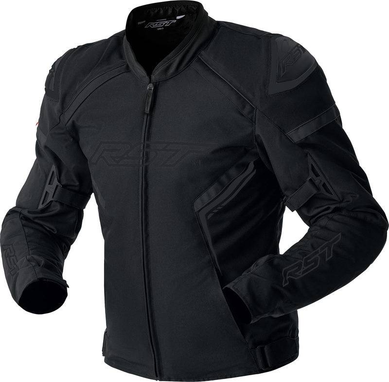 Schwarze RST S1 D3O Textil Motorradjacke, touring, mit Schutzmaterial, auf einem modellierten Rückenansicht.