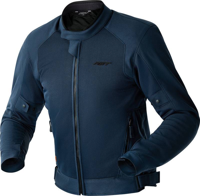 RST Spectre Air D3O Textil Motorradjacke in Navy, Touring-Jacke mit Luftbelüftung und Schutzprotektoren, vorne und seitlich sichtbar