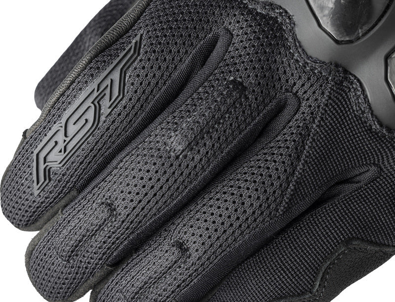 Schwarze RST Jetstream Motorradhandschuhe aus Leder mit verstärkten Fingern und Knöchelschutz, für sicheren Motorradkomfort.