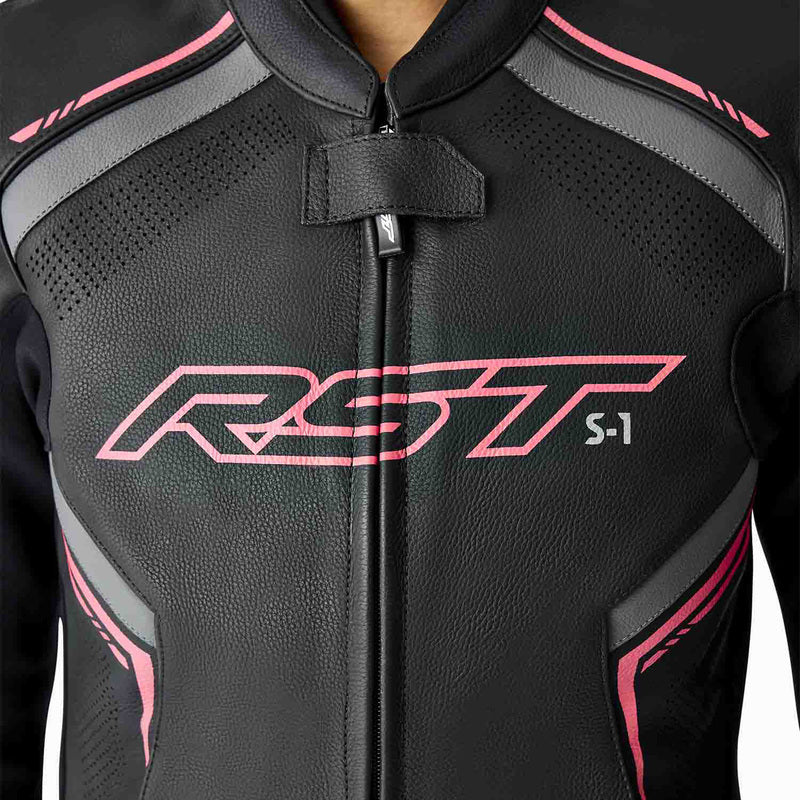 RST S1 D3O Leder Damen Motorradjacke - Schwarz/Rosa