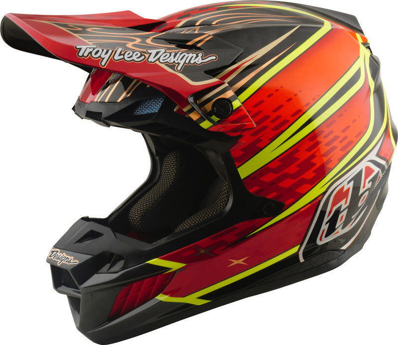 Troy Lee Designs SE5 Carbon MIPS Motocrosshelm mit Wings in Rot, leichter Schutzhelm mit Sichtfenster und Belüftungsöffnungen