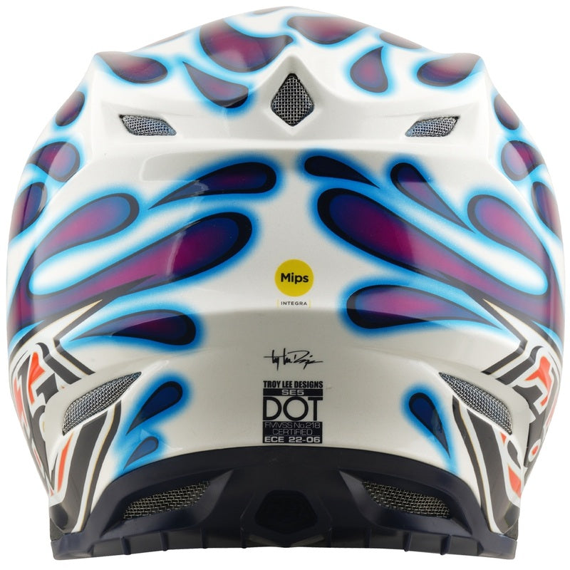 Troy Lee Designs Se5 Composite Mips Motocrosshelm in violett und weiß mit Overspray-Design, leichter und sicherer Schutzhelm