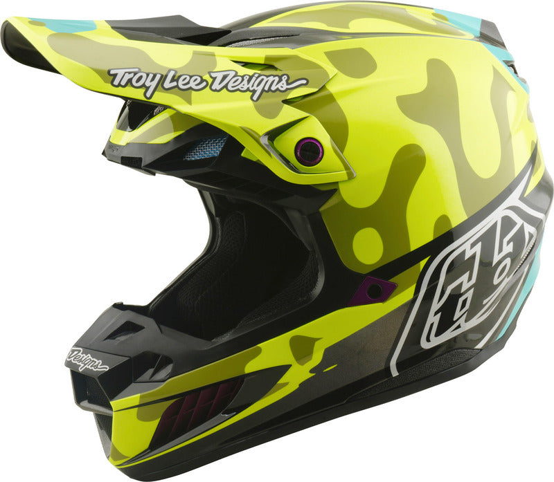 Troy Lee Designs Se5 Composite Mips Motocrosshelm in Myth Flo Gelb mit Visier und Belüftungsöffnungen