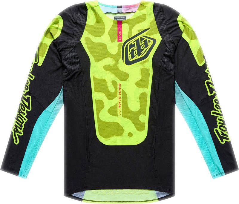 Troy Lee Designs MX-Jersey Se Pro Myth Schwarz mit Gelb, atmungsaktive Motocross-Jacke mit Logo-Details, sportliches Design