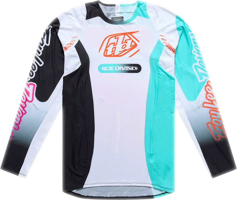 Troy Lee Designs Se Pro MX-Jersey in Weiß und Petrol, bequemes Motocross-Shirt mit sportlichem Design