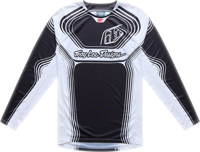 Troy Lee Designs GP Pro MX-Jersey Streamline in Schwarz und Weiß, strapazierfähiges Motorsport-Shirt mit stylischem Design.