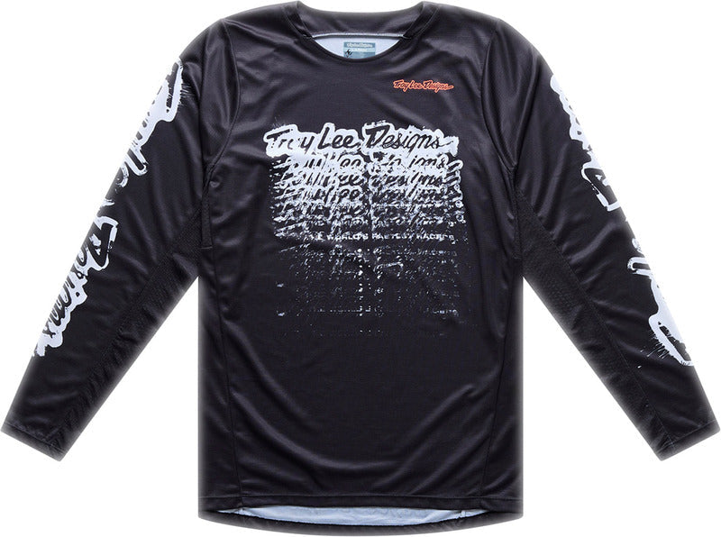 Schwarze Troy Lee Designs GP Pro MX-Jersey mit Stamp-Design, atmungsaktiv und bequem für Motocross-Fahrten.
