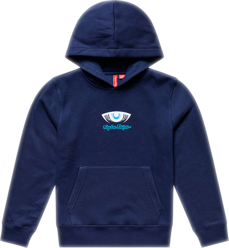 Troy Lee Designs Cyborg Jugend Hoodie in Dunkelblau, bequeme Freizeitbekleidung für Jugendliche, mit futuristischem Design.