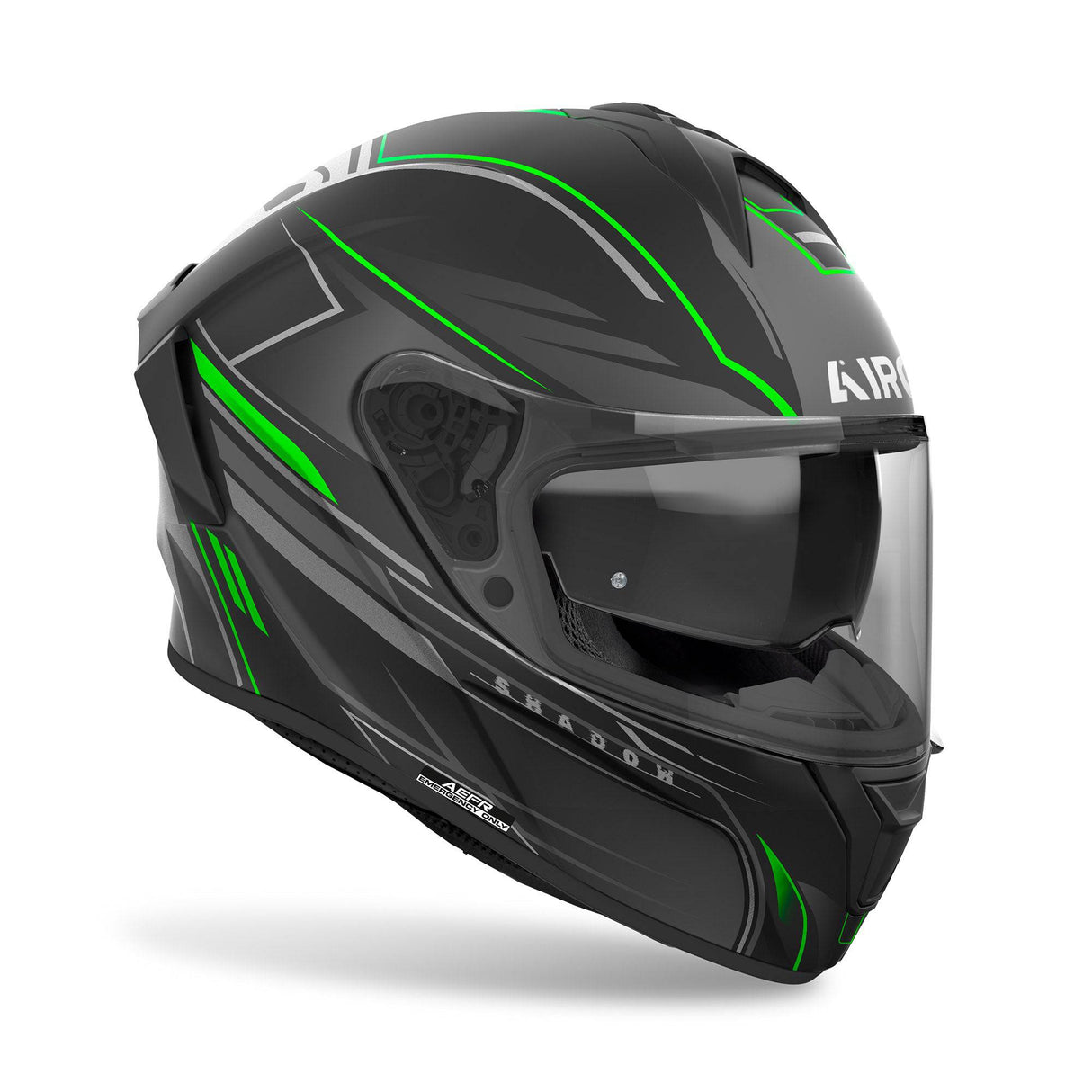 Airoh Helm Spark 2 Shadow Integralhelm in matt-schwarz, grau-grün mit sichtbarem Visier und Belüftungsöffnungen.