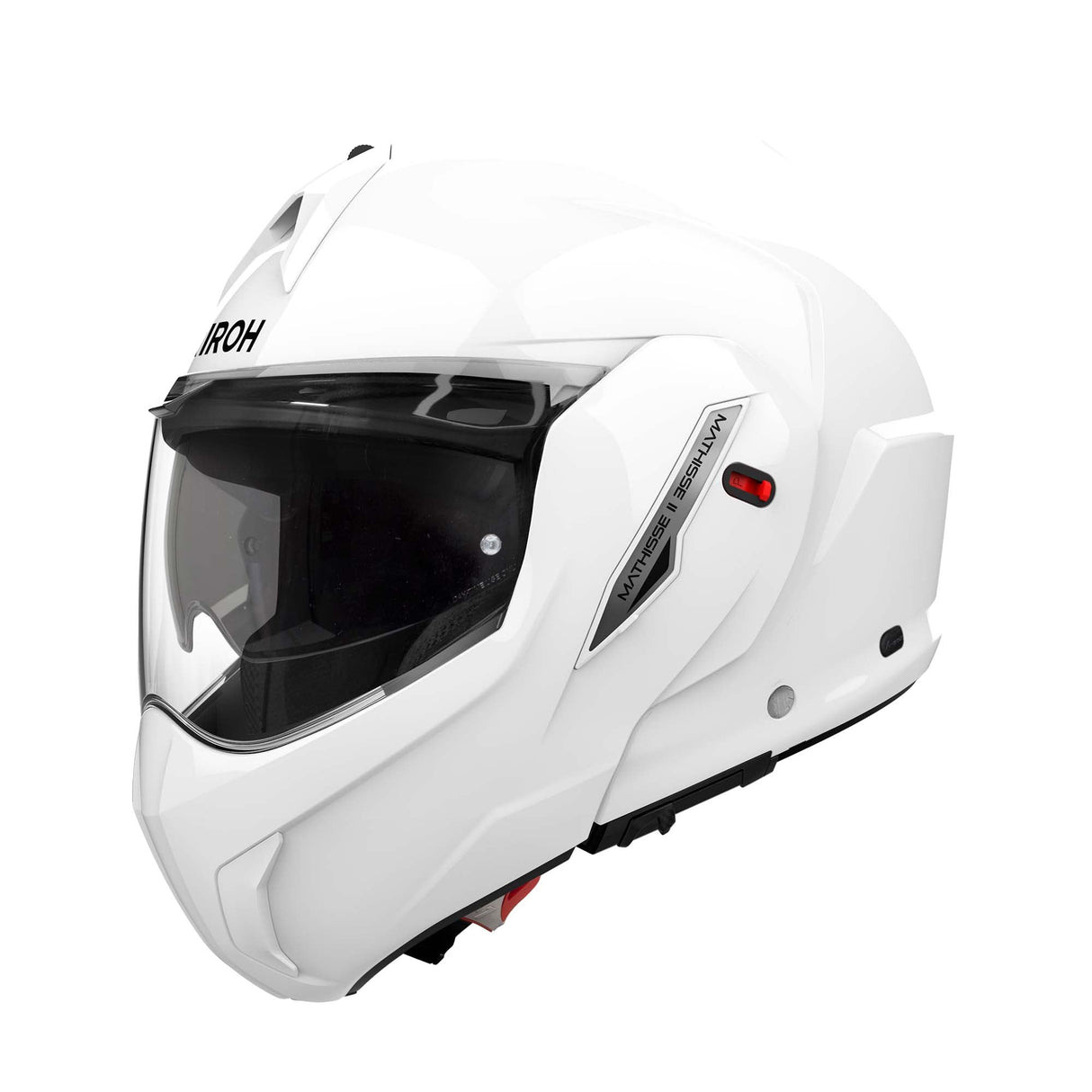 Weißer Airoh Mathisse II Klapphelm mit klappbarem Visier und Belüftungsöffnungen, stilvoller Schutz für Motorradfahrer