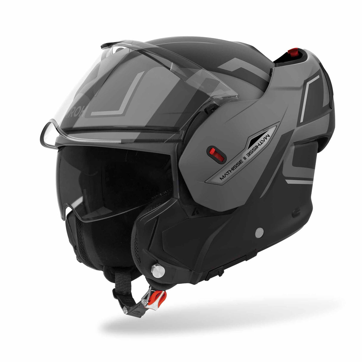 Airoh Mathisse II Genius Klapphelm in mattschwarz und grau mit klappbarem Visier, langlebiges Motorradhelm-Design