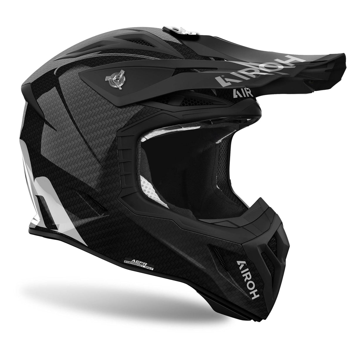 Schwarzer Airoh Aviator Ace 2 Carbon Motocrosshelm mit klarem Visier und aerodynamischem Design.