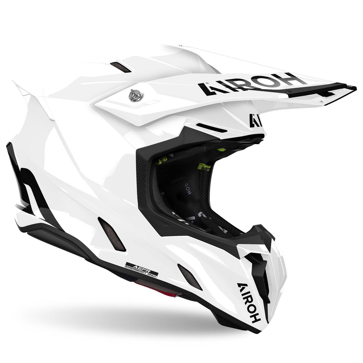 Weißer Airoh Twist 3 Motocrosshelm mit klarem Visier und Belüftungsöffnungen, optimaler Schutz für Offroad-Fahrer.