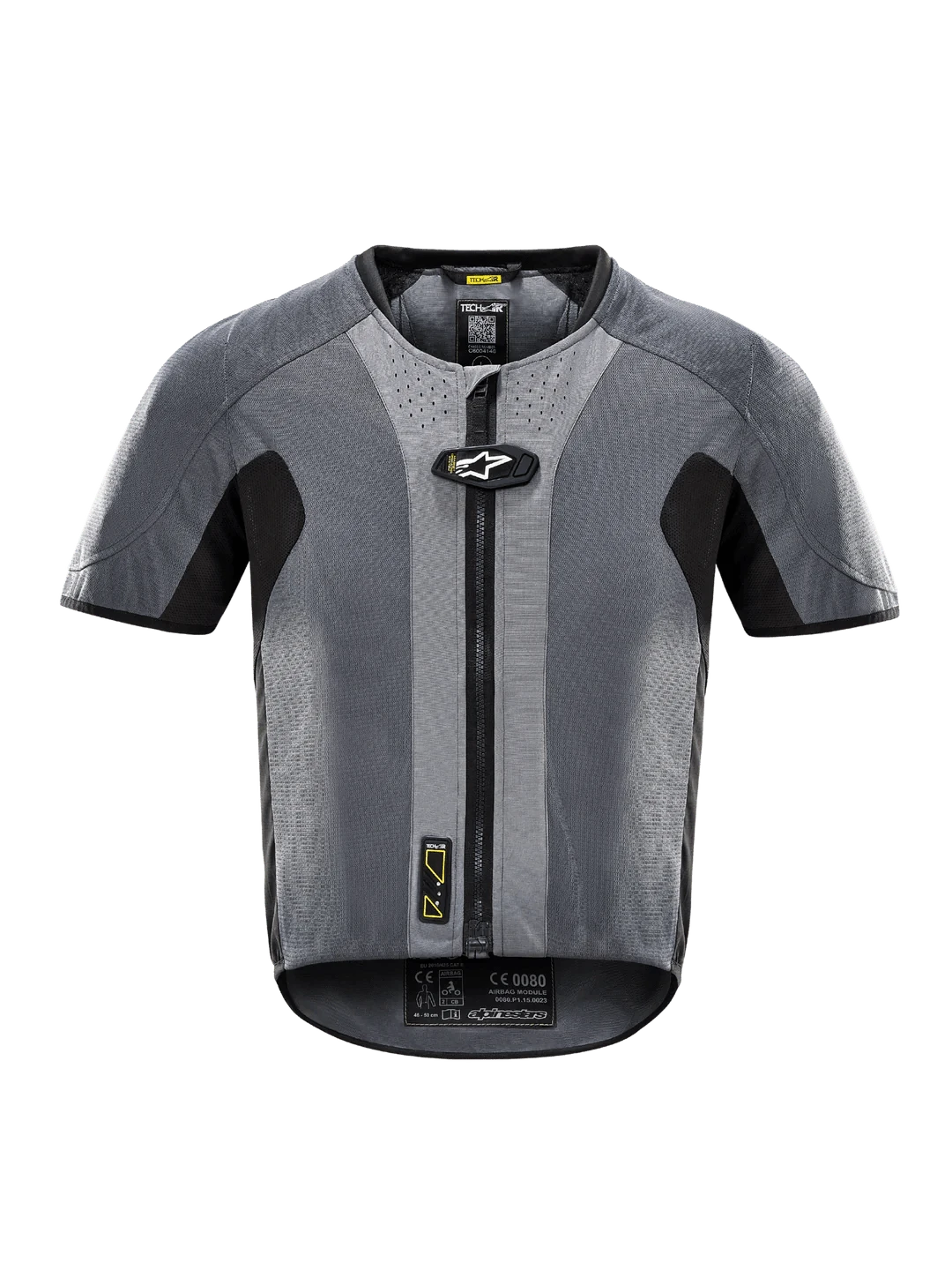 Alpinestars Tech Air 5 Airbag-System in schwarzer Airbagbekleidung, sichtbare Airbag-Module und Sicherheitsmerkmale.