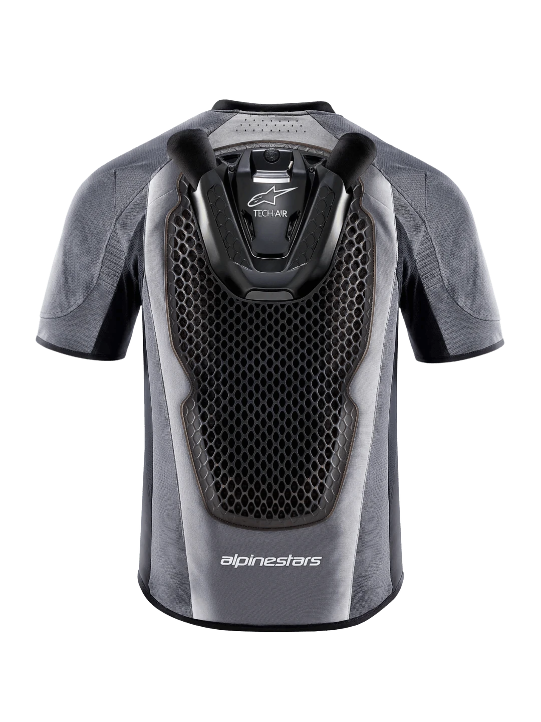 Alpinestars Tech Air 5 Airbag System in roter Airbagbekleidung, mit sichtbaren Sicherheits- und Steuerungsmerkmalen.
