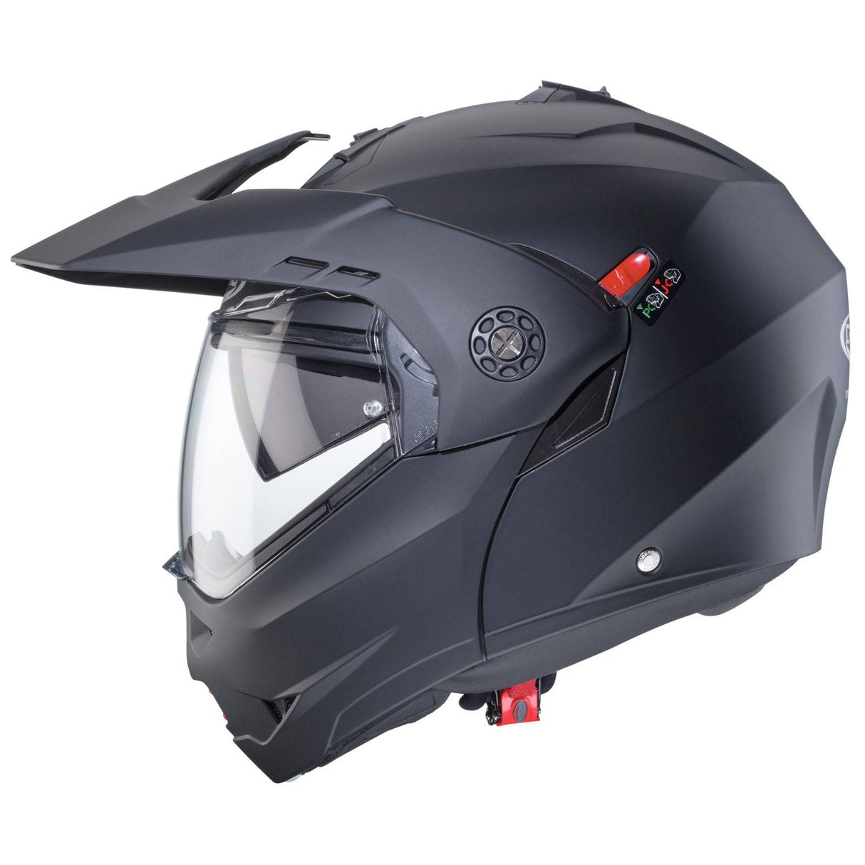 Matt-schwarzer Caberg Tourmax X Klapphelm mit elegantem Design und klarer Sicht, leichter und komfortabler Motorradhelm.