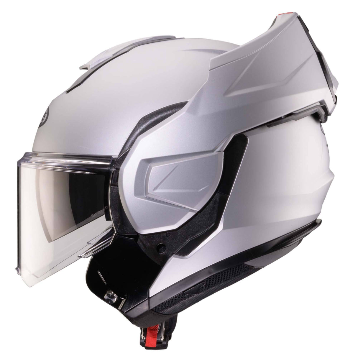 Matt-silberner Caberg Klapphelm Trip mit Visier und Belüftungsöffnungen, stilvolles Design, leichte und sichere Motorradhelm.