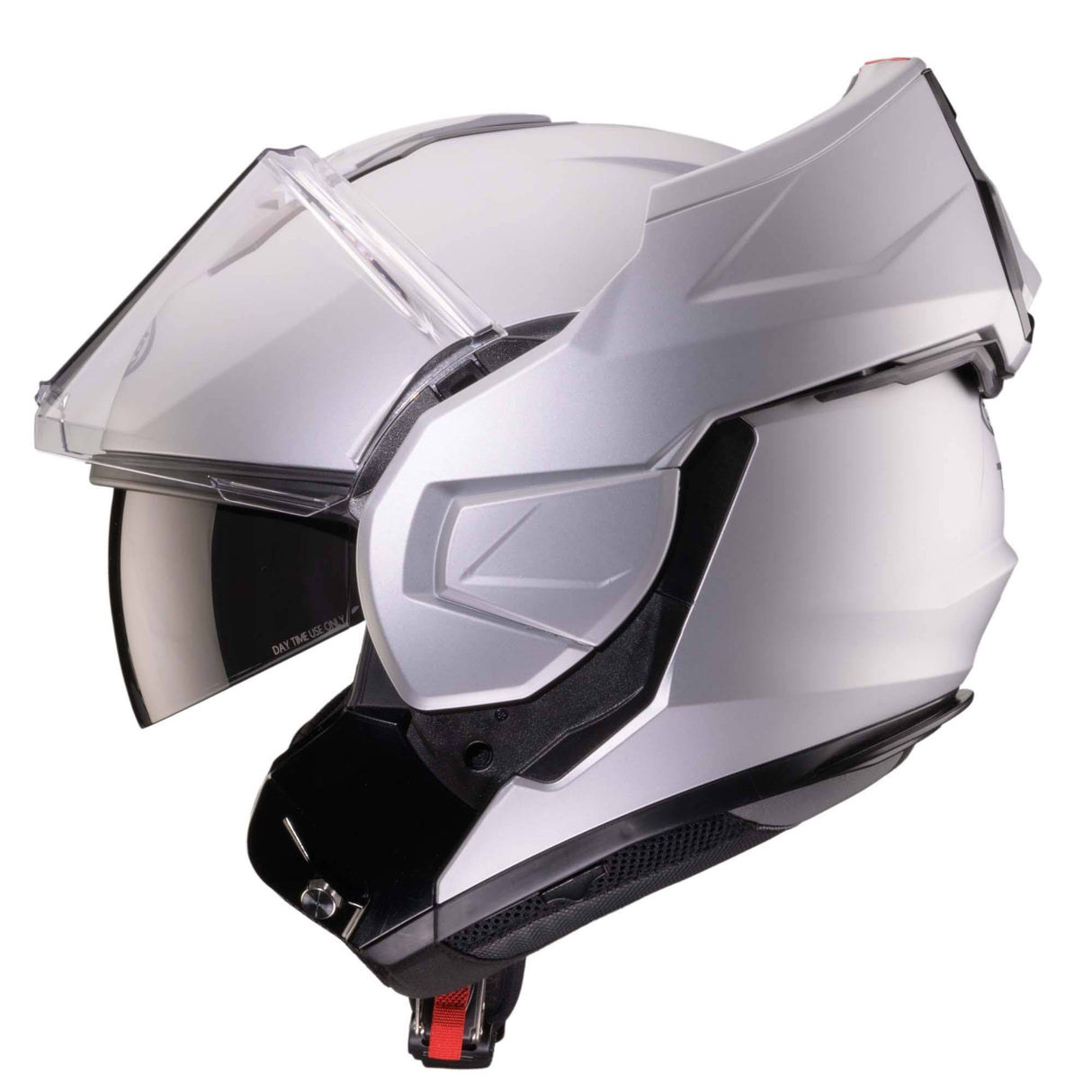Matte silberner Caberg Klapphelm Trip mit Belüftungsöffnungen und Innenschale, bequem und sicher für Motorradfahrer.