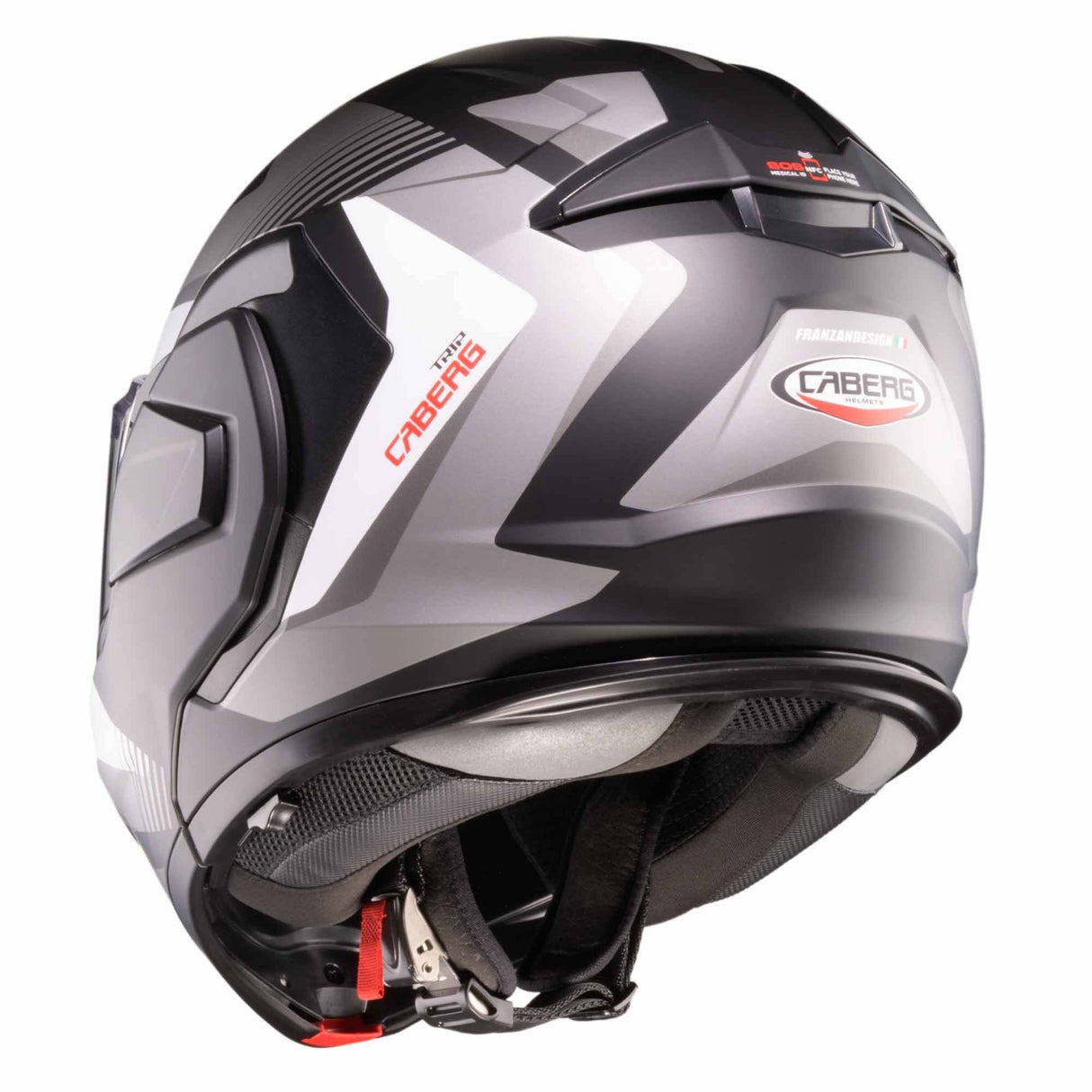Caberg Klapphelm Trip Lunar in matt-schwarz, grau-weiß-anthrazit, mit Visier und komfortabler Passform.