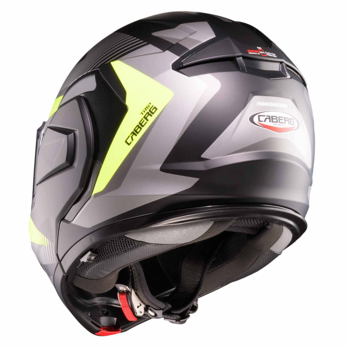 Caberg Klapphelm Trip Lunar in mattschwarz, anthrazit, mit fluo-gelben Akzenten, stylischer Schutzhelm für Motorradfahrer