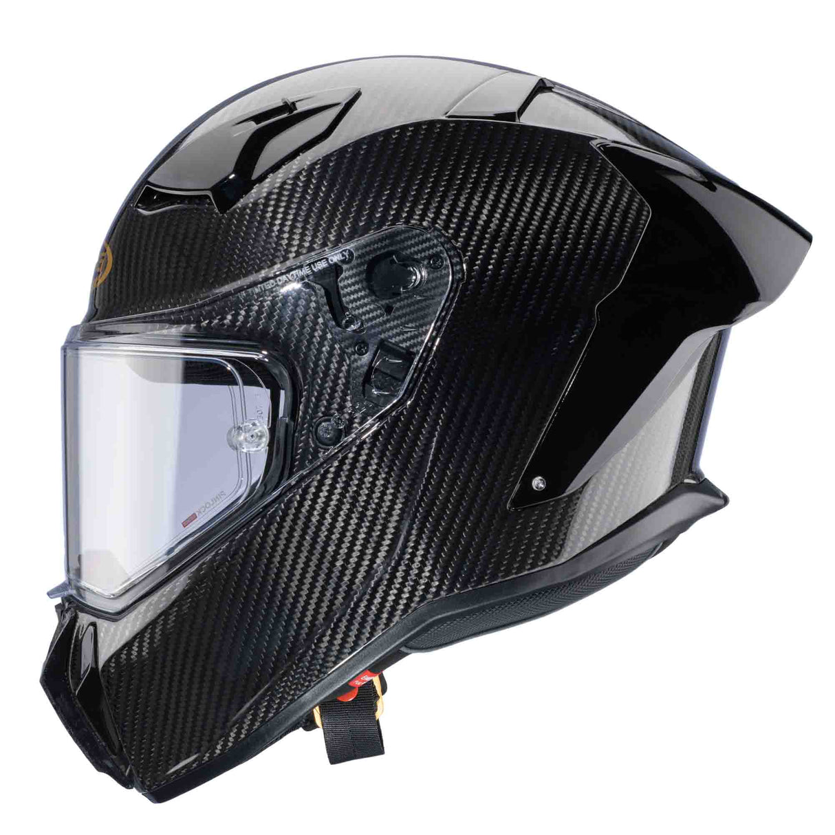 Schwarzer Caberg GP01 Carbon Integralhelm mit aerodynamischem Design und Visier, Schutz und Komfort für Motorradfahrer