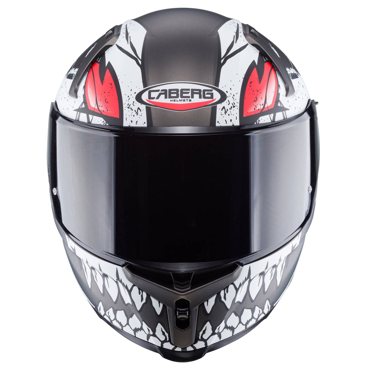 Caberg Avalon X Punk Integralhelm in mattem Grau, Schwarz und Rot mit Belüftungsöffnungen und klarem Visier.