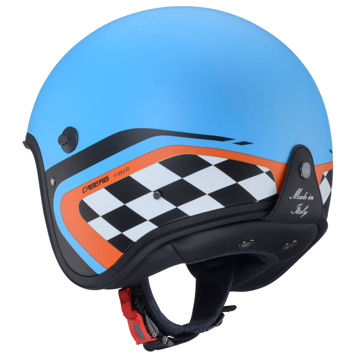 MATT-hellblaue und schwarz-orange Jethelm Caberg Freeride X Daytona mit klarem Visier, aerodynamisches Design, leichte Konstruktion