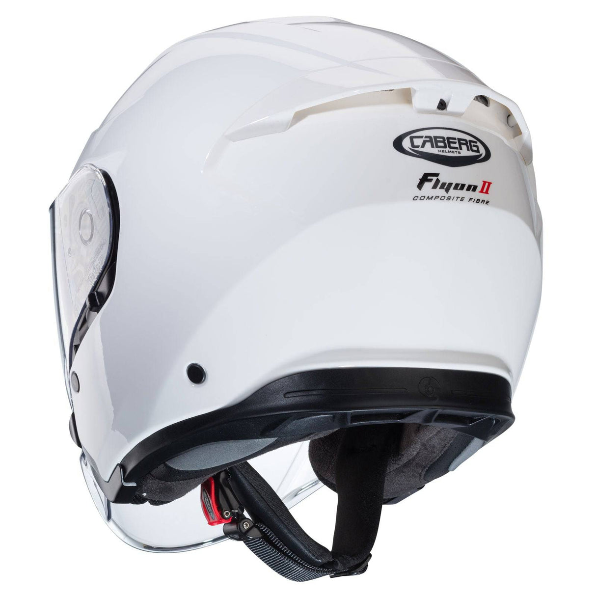 Weißer metallicer Caberg Flyon II Jethelm mit klarer Visier, elegante und sichere Motorradhelm für den Straßenverkehr