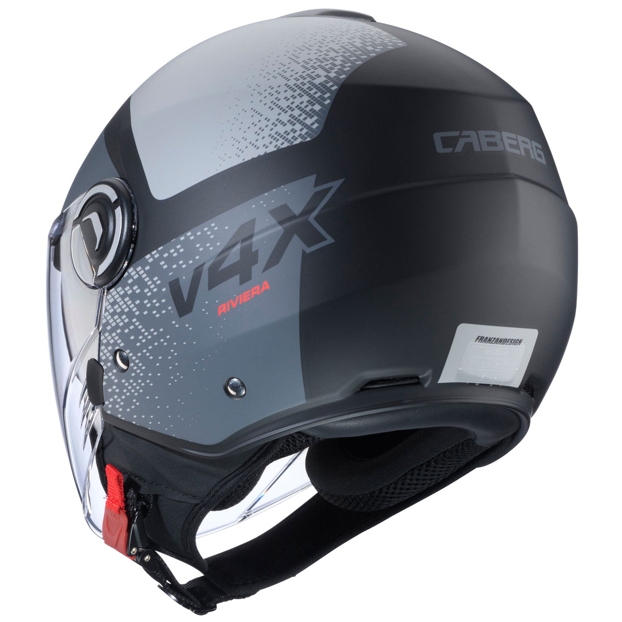 Matt-schwarzer und anthrazit-grauer Jethelm Caberg Riviera V4 X Alpha, mit Visier und komfortabler Passform.