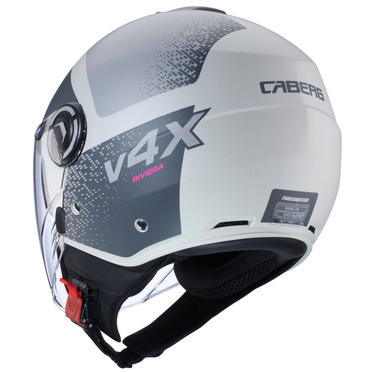 Matt-sand/anthrazit-graue Caberg Jethelm Riviera V4 X Alpha mit luftiger Passform und modernem Design.
