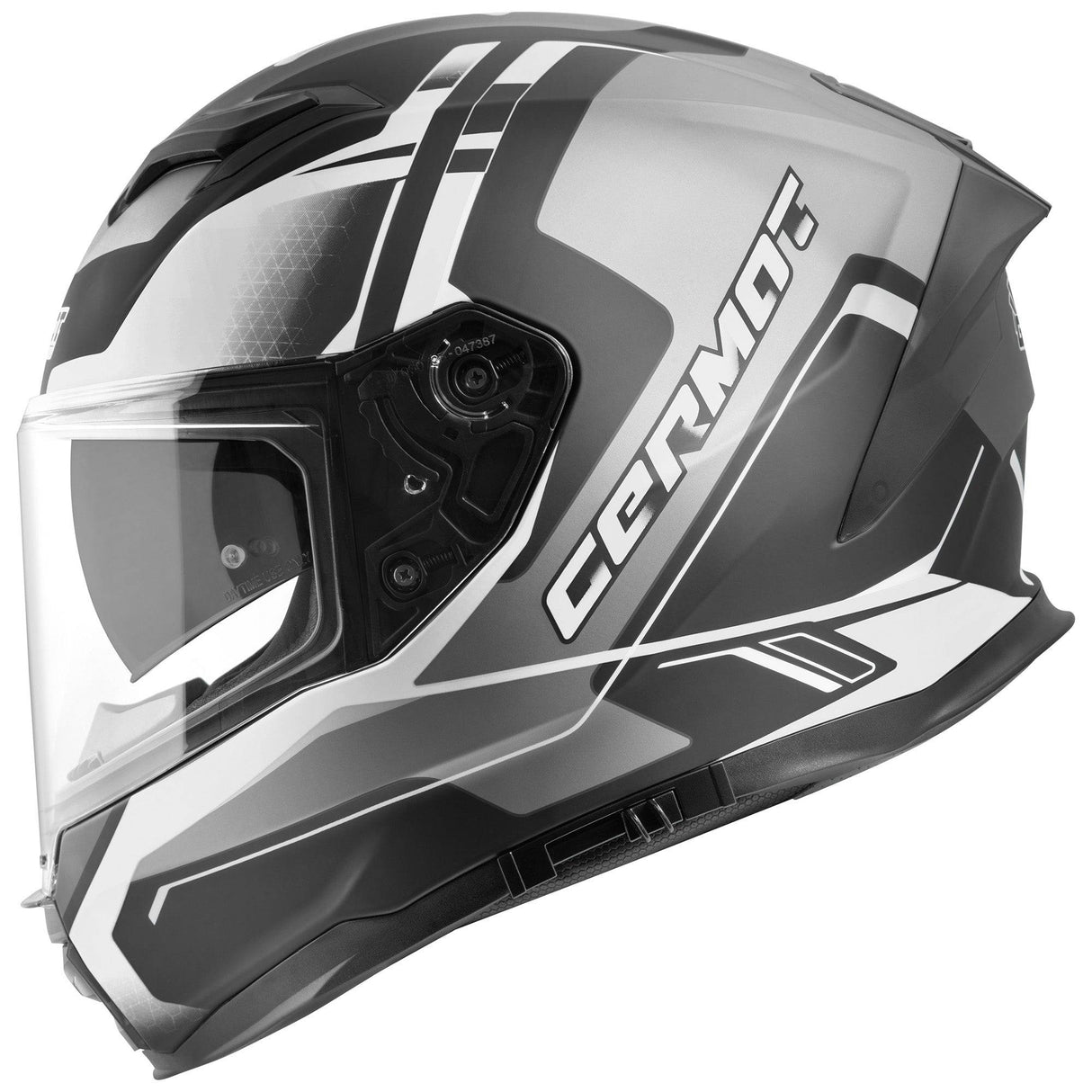 Germot GM 350 Integralhelm in matt-schwarz mit grauen und weißen Akzenten, aus robustem Kunststoff, für sicheren Motorradschutz