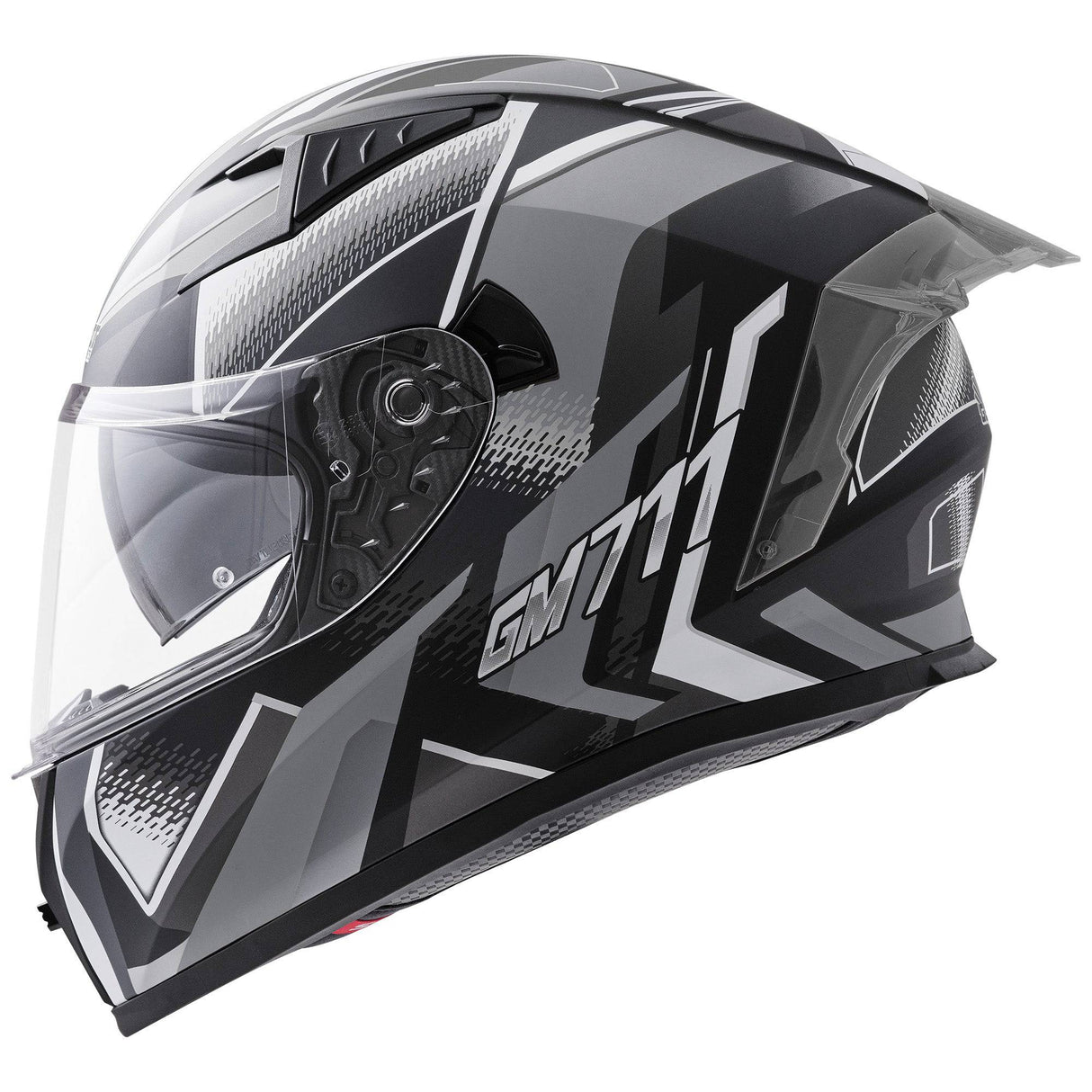 Germot Integralhelm GM 711 in mattschwarz und grau mit Belüftungsöffnungen und Visier, sicherer Schutz beim Motorradfahren