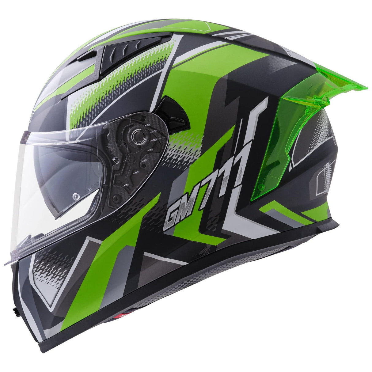 Germot Integralhelm GM 711 in mattschwarz und Grün mit Visier und Belüftungsöffnungen, sicherer Schutz beim Motorradfahren