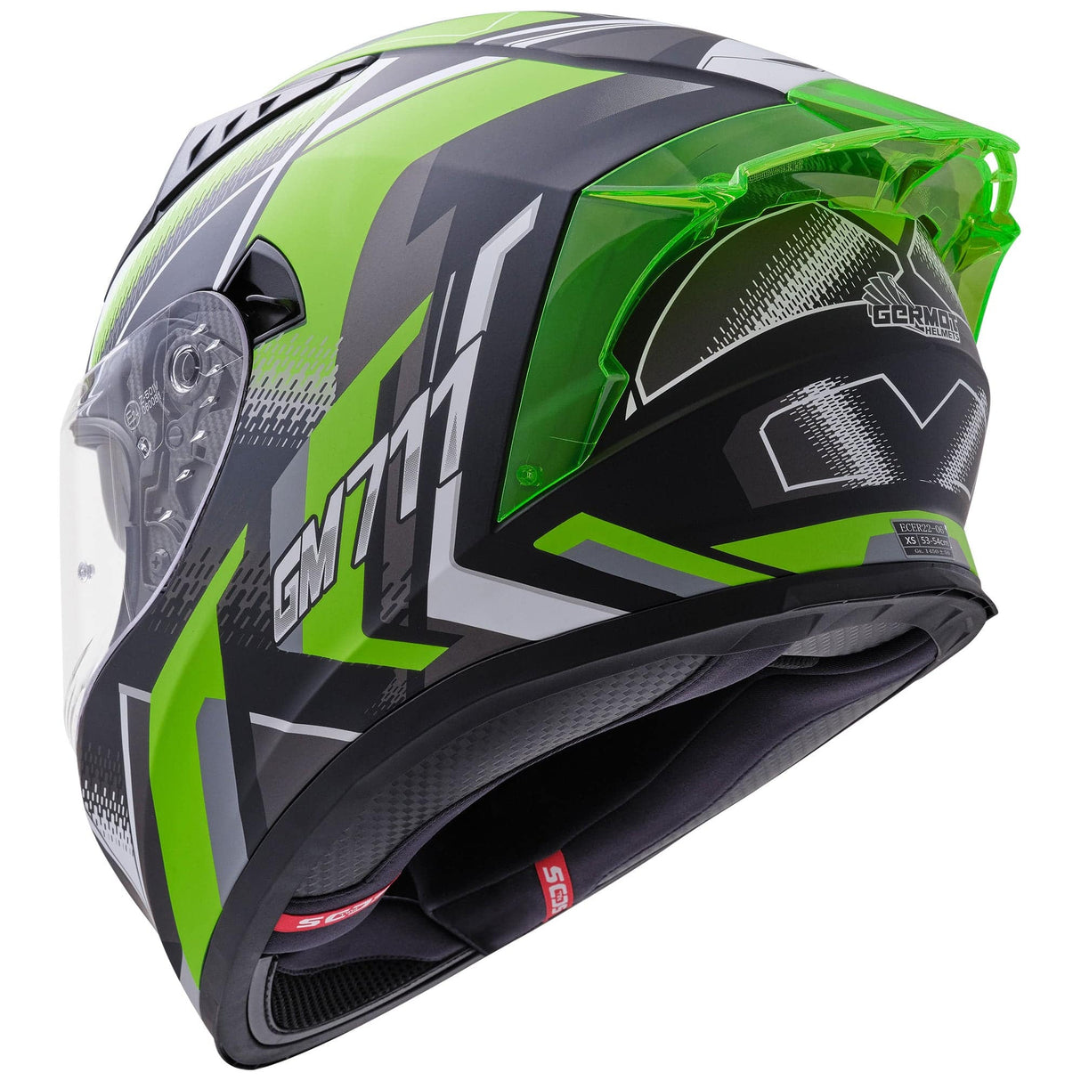 Germot Integralhelm GM 711 in mattschwarz und grün mit klarer Visier, bequemes Schutz- und Komfortdesign