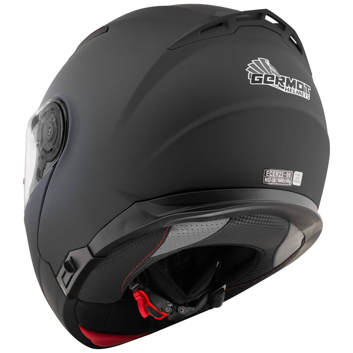 Germot Helm GM 970 klapphelm in mattschwarz mit schwarzem Visier, leichter Schutzhelm für Motorradfahrer