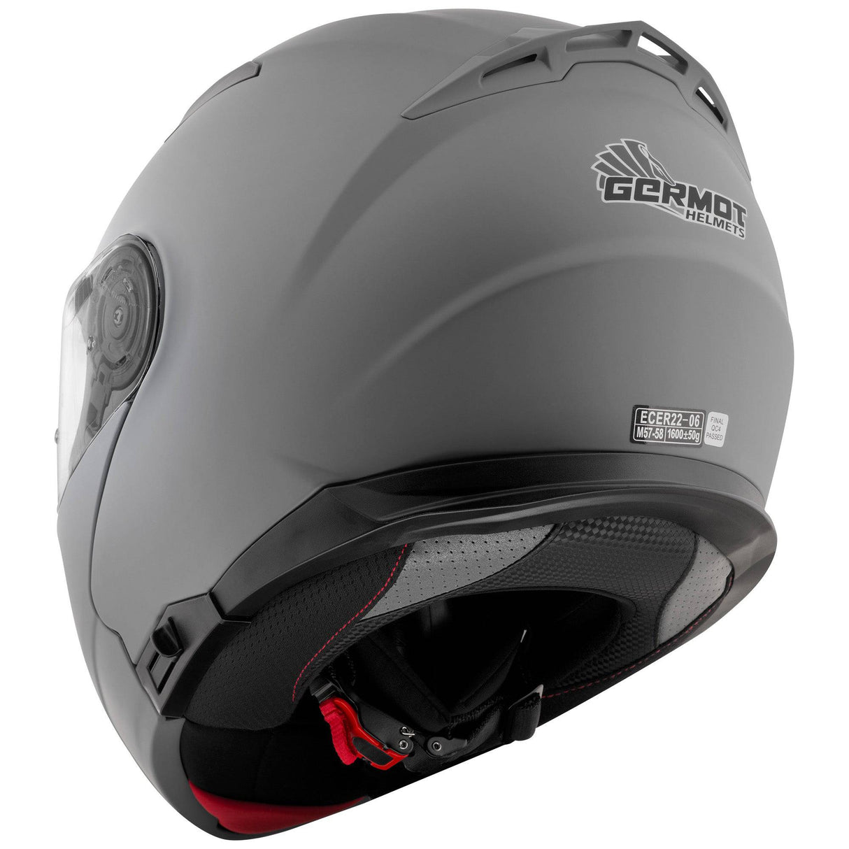 Matt-grauer Germot Klapphelm GM 970 mit Visier und Belüftungsöffnungen, komfortabler Fahrradhelm für sicheren Schutz.