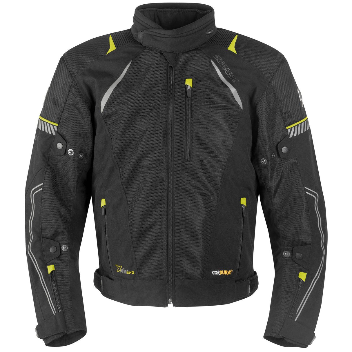 Schwarze und gelbe Germot Mesh Jacke X-Air Evo Pro Herren, touring Jacken, leicht belüftet für Motorradfahrer, sichtbare Mesh-Struktur