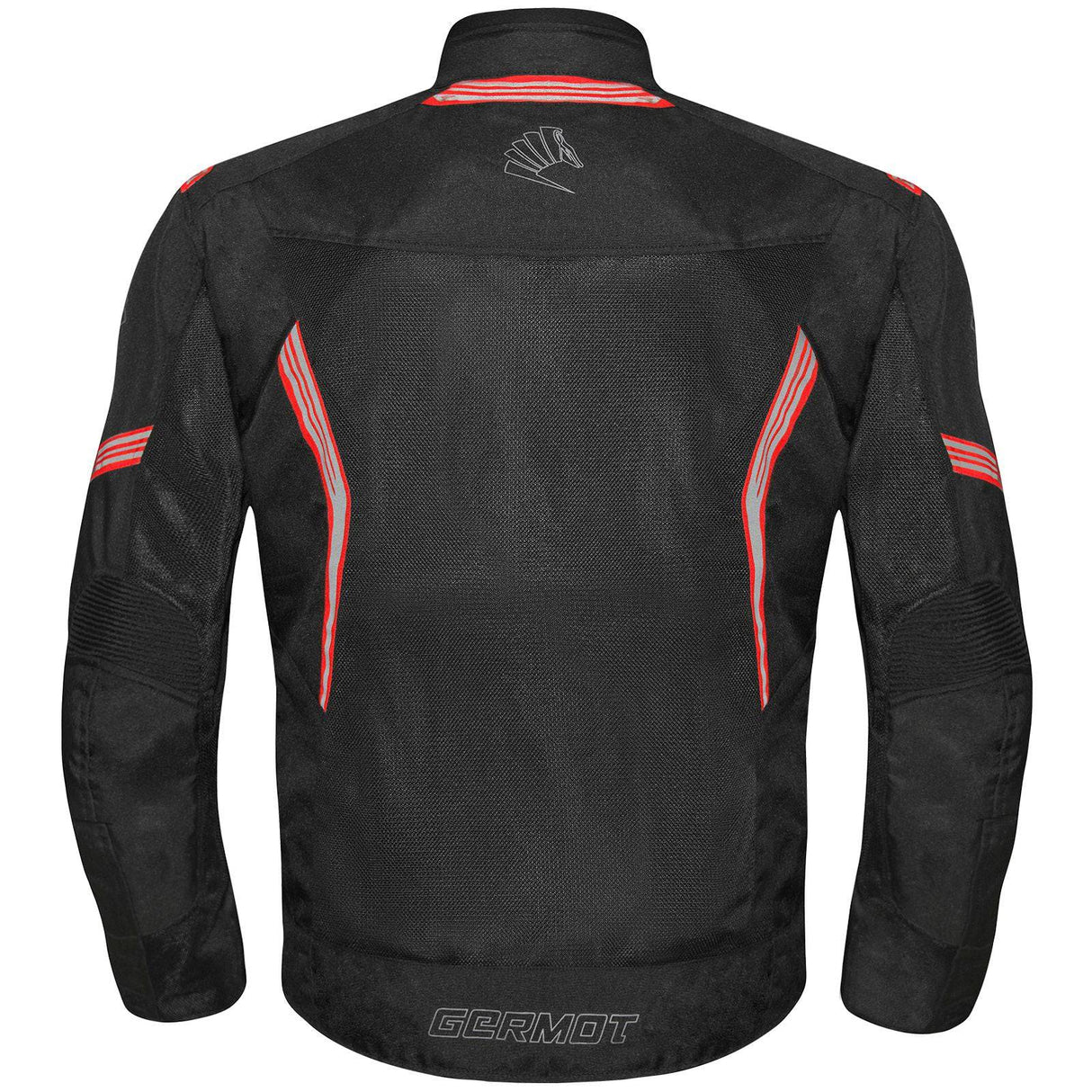 Schwarze und rote Germot Textiljacke Mistral Herren, Touren-Jacke mit Schutzpolstern, auf einem Model getragen