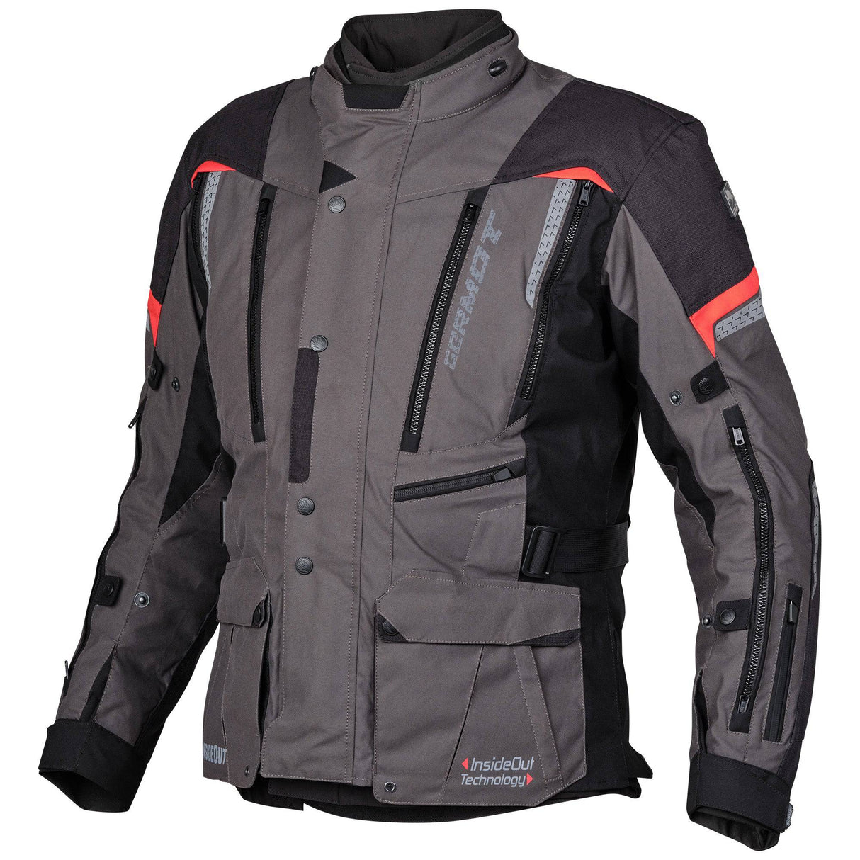 Germot InsideOut Textiljacke für Herren in Anthrazit und Rot, touring Jacke mit Reißverschluss und Stehkragen