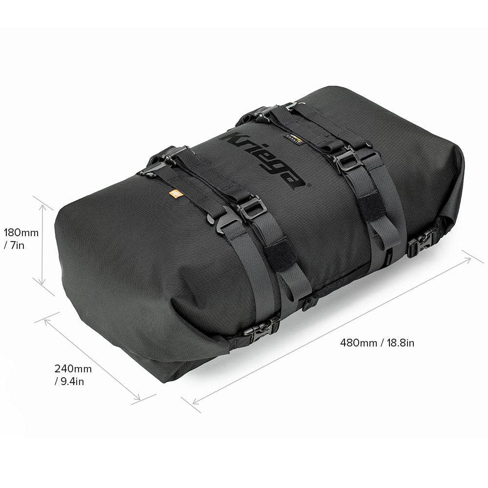 Oranger Kriega Rollpack-20 mit verstellbarem Riemen und reflektierenden Elementen, ideal für Motorrad- oder Fahrradfahrer.