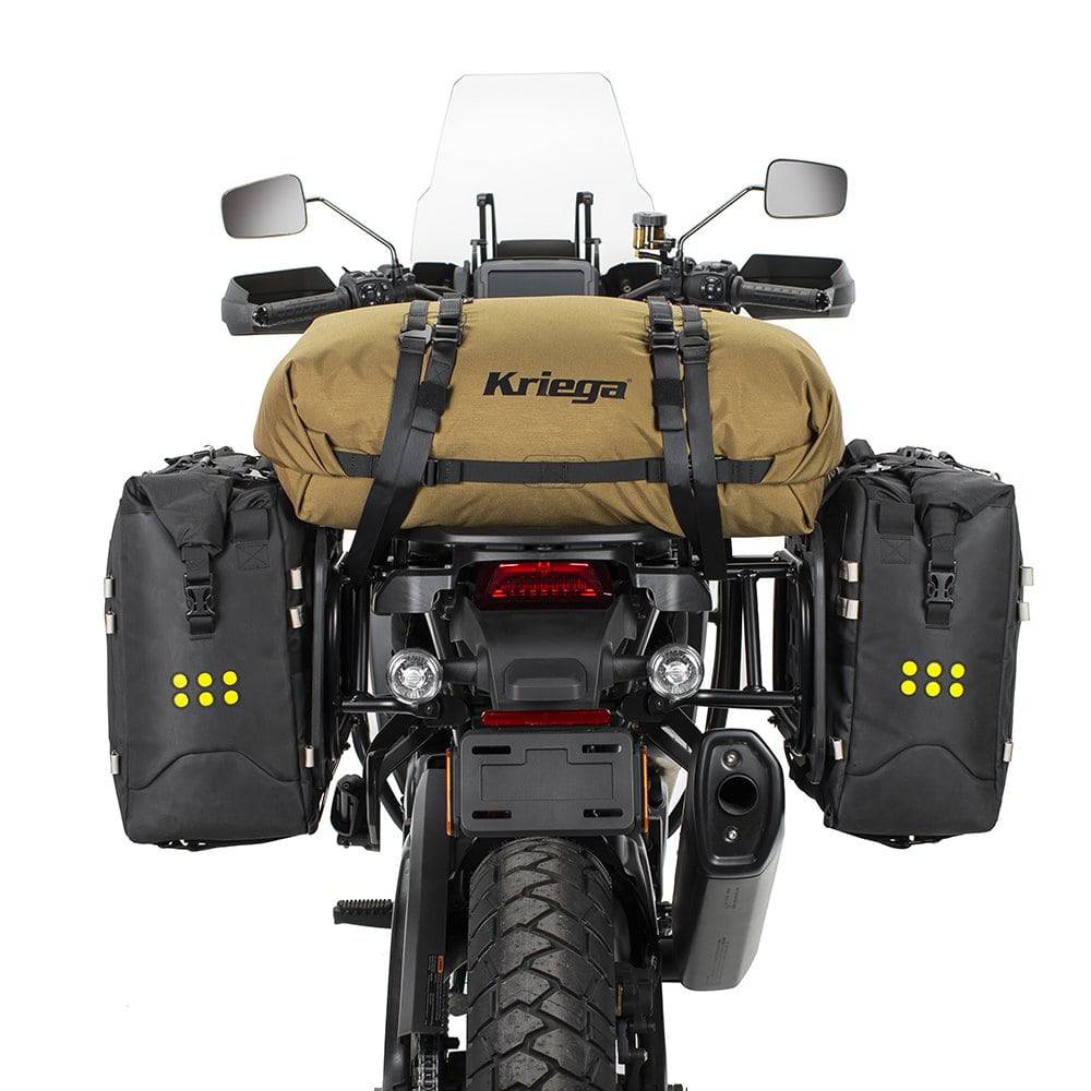 Kriega Rollpack-40 Coyote, wasserfester Rollpack aus robustem Material mit Rollverschluss und Tragegriffen, für Motorradtouren.