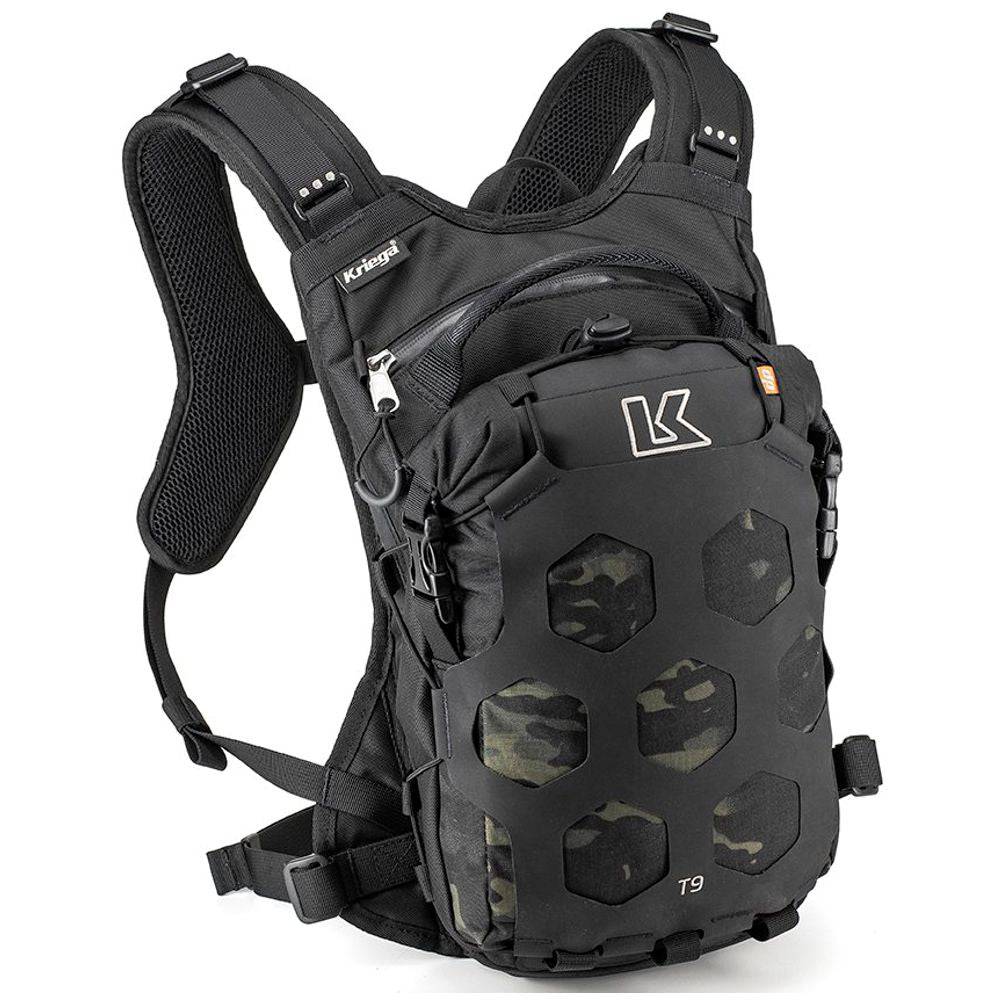 Kriega Trail 9 Multicam Black Rucksack, leichter Wanderrucksack mit mehreren Fächern und robustem Design, für Outdoor-Aktivitäten.