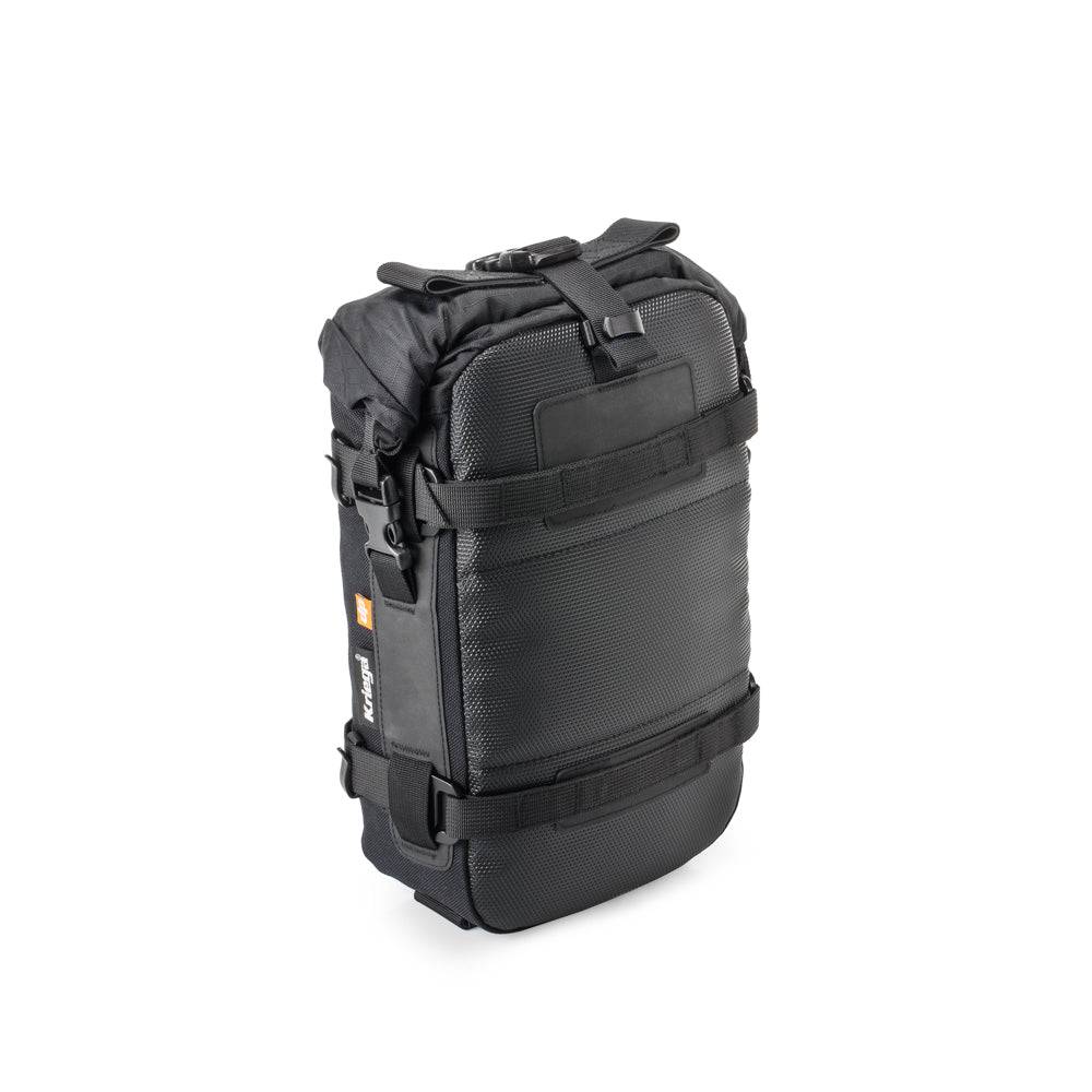 Rugged Kriega OS-6 Gepäcktasche aus wasserabweisendem Material mit robusten Reißverschlüssen und Befestigungssystem, Ansicht von vorne
