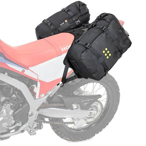 Montageset für Kriega OS-Base für Honda CRF300L und CRF300 Rally, zeigt das Befestigungssystem für OS-Taschen.