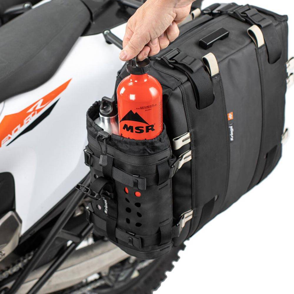 Kriega OS-Bottle Montagekit-Tasche, schwarze wasserdichte Tasche für Flaschen, robustes Material, passend für Motorräder.