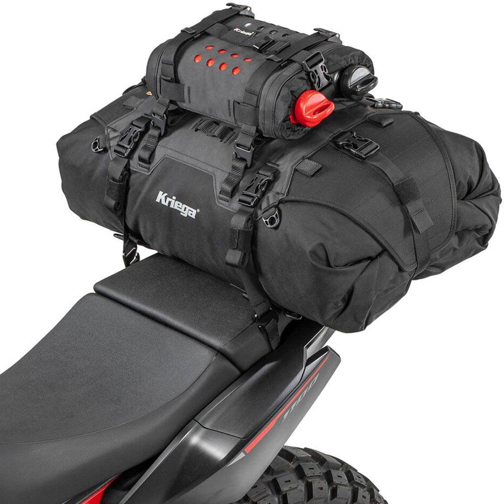 Kriega OS-Bottle Montagekit-Tasche, schwarze wasserfeste Tasche für Kriega Rucksack, zeigt Befestigungsriemen und Reflektoren