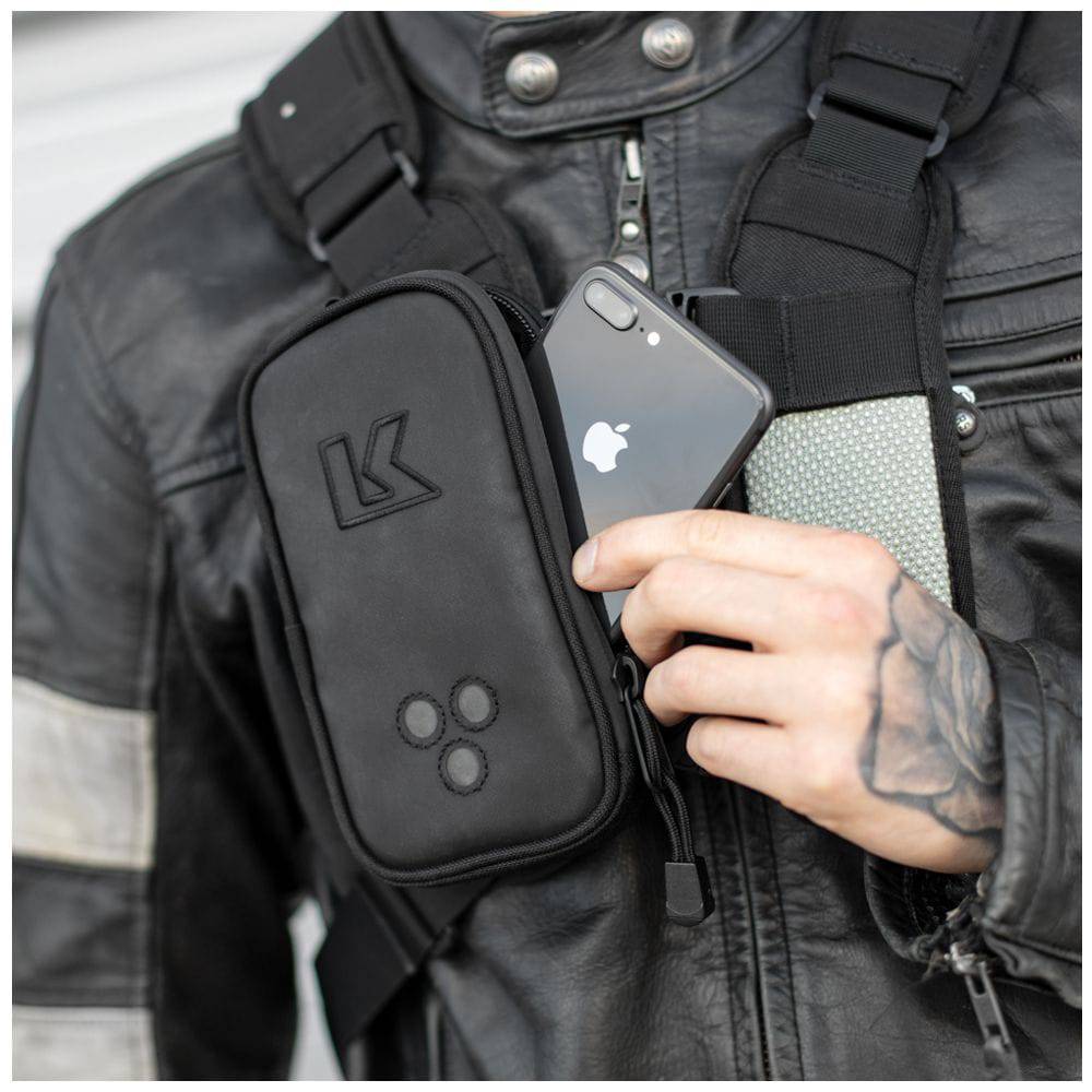 Kriega Harness Pocket XL Reißverschluss links, schwarze Taschen mit Reißverschluss, robuste Outdoor-Tasche für Fahrräder oder Motorräder