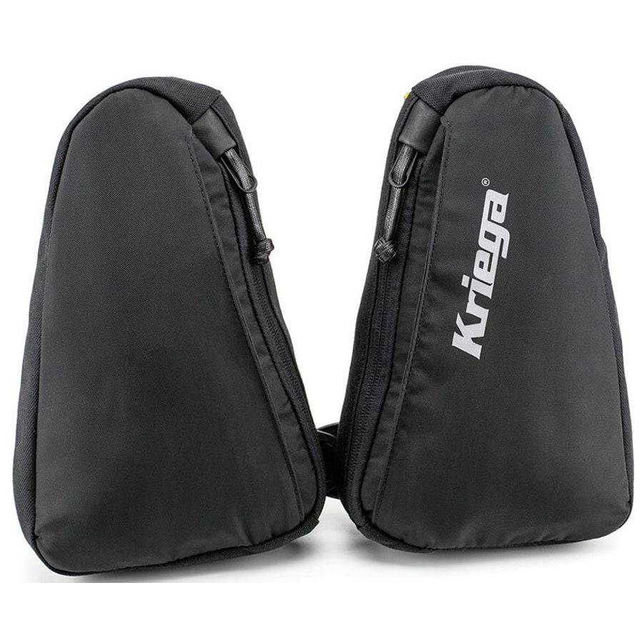 Robuste Kriega Trail Pockets Taschen in Schwarz mit mehreren Fächern, ideal für Outdoor- und Motorradtouren.