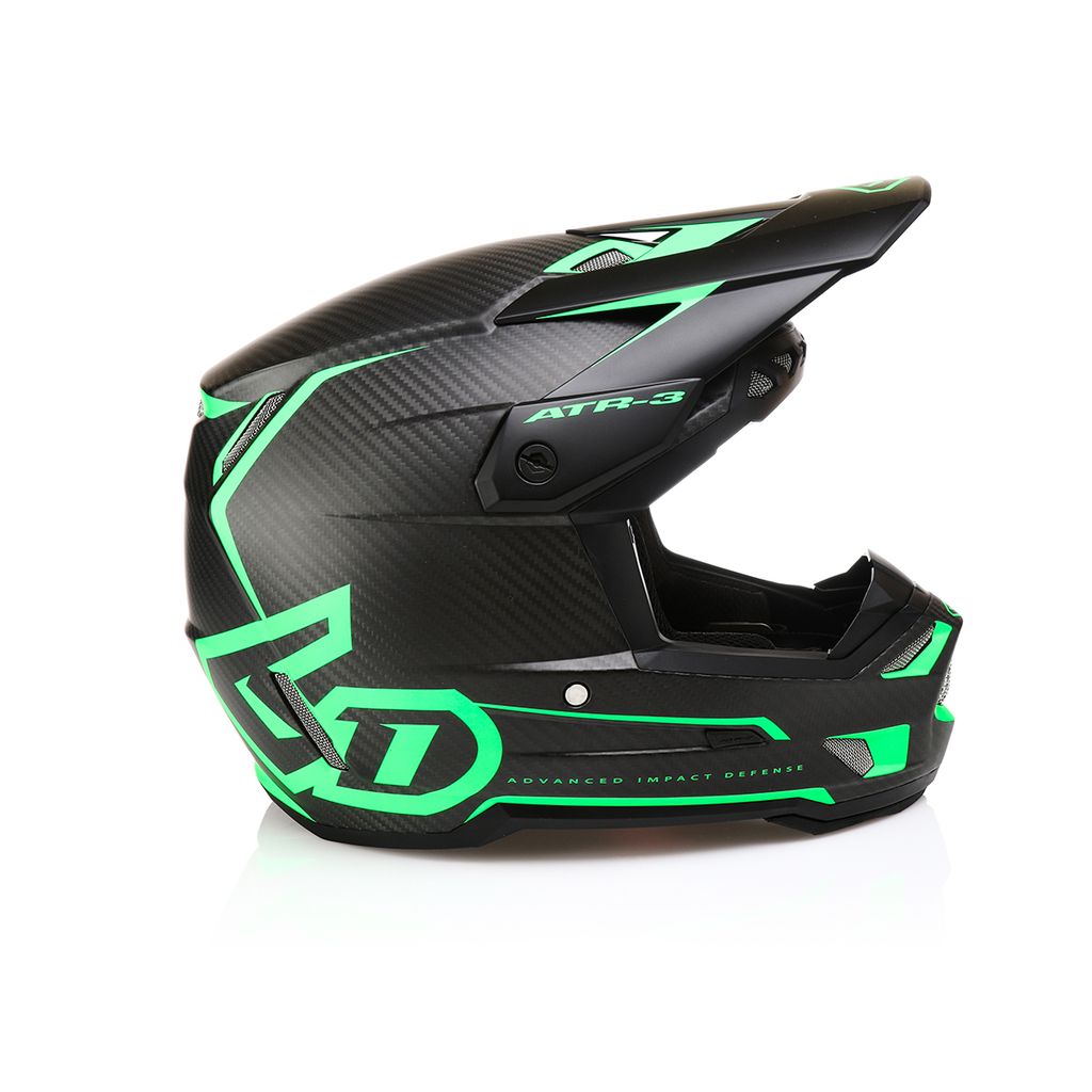 6D ATR-3 Motocrosshelm Nova Matt Neon Grün mit Carbon-Design, Schutzbrille und Belüftungsöffnungen, für Offroad-Fahrten