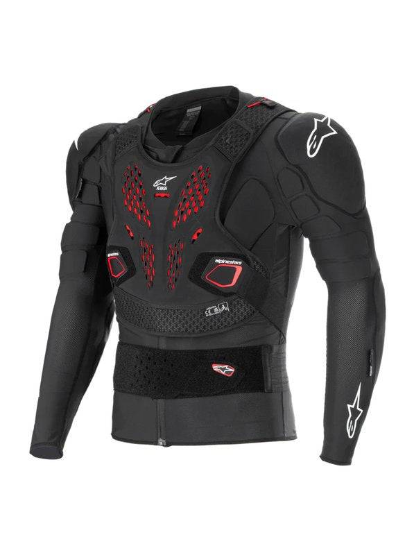 Alpinestars Bionic Pro V3 Plasma Schutzjacke mit Nachrüstprotektoren, weiße Jacke mit schwarzen Schulter- und Brustschutz.